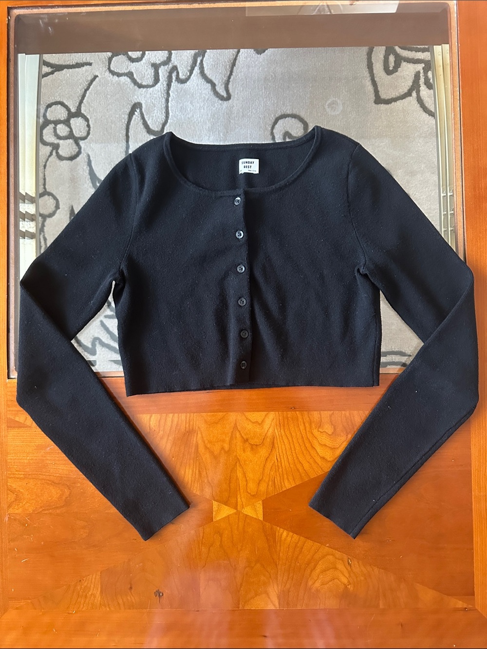 Aritzia Black Cropped Button-Front Cardigan